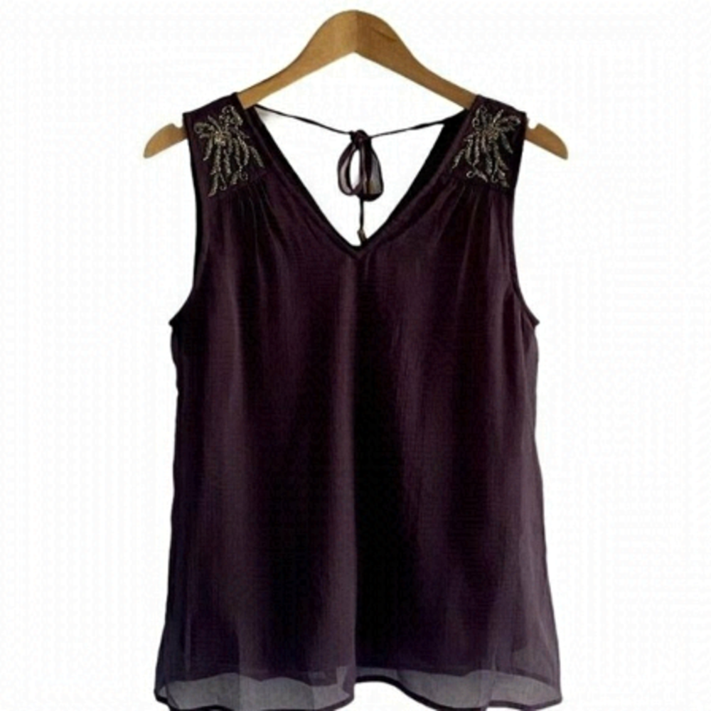Vero Moda Purple Nightshade Sleeveless V Neck Lined Blouse Gold Sequins US S